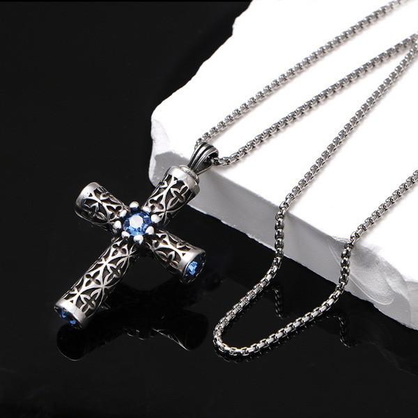 Explosive retro stainless steel cast cross zircon punk trendy new pendant