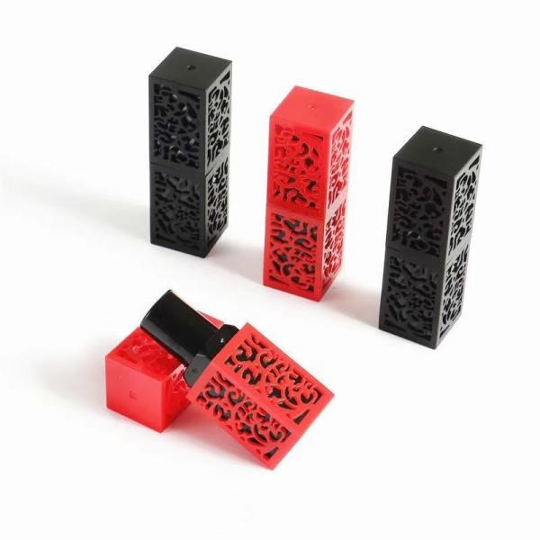 Square Shape Red Black Empty Lipstick Tube Carving Hollow