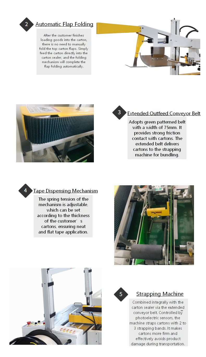 Automatic Carton Flap Folding Sealing & Strapping All-in-One Machine Carton Sealing & Strapping Machine Tape Carton Sealer