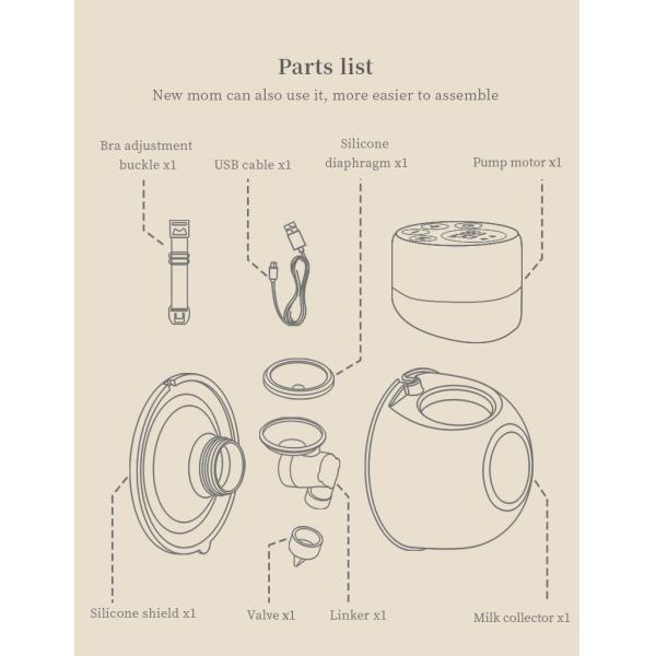 Bomba portátil de mama para manos libres, Bomba portátil eléctrica de mama de grado alimenticio para madres lactantes