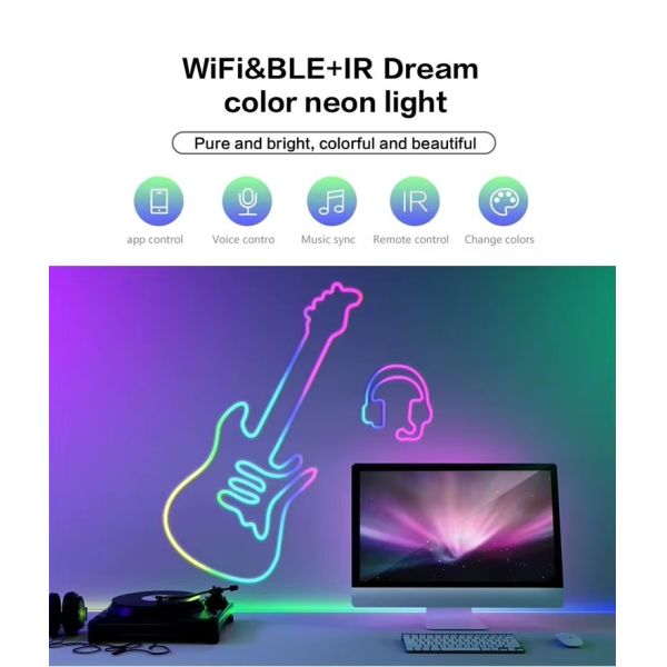 Custom 16.4FT LED Neon Flex Light Flex Music Sync RGB App Control Wi-Fi For Gaming Room