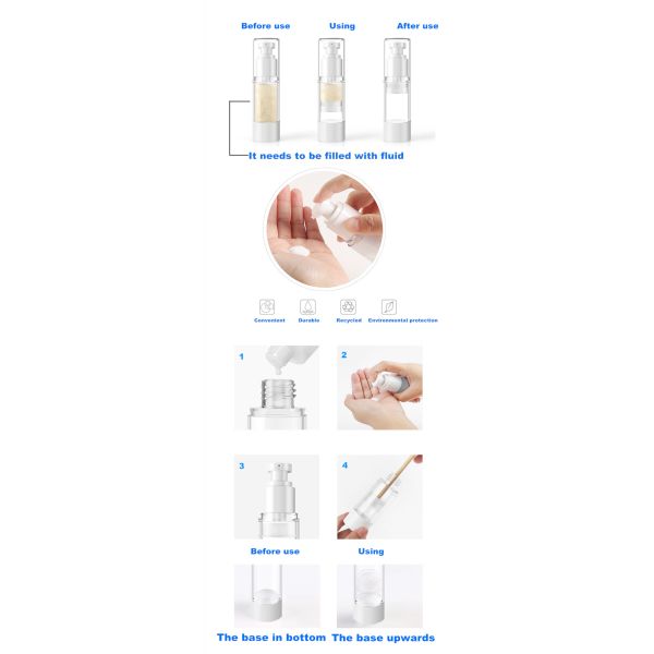 Wholesale Factory Luxury Airless Pump Bottle 15ml 20ml 30ml 50ml for Personal Care Shampoo High Quality