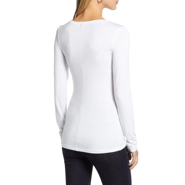 factory price White Fitted Cotton Womens Plain Long Sleeve T Shirts with custom logo