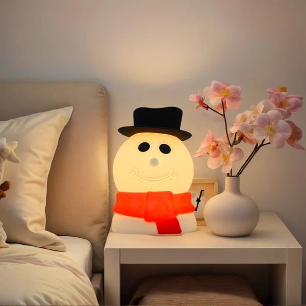 Hombre de nieve Luz nocturna de silicona para niños - Control táctil, LED recargable