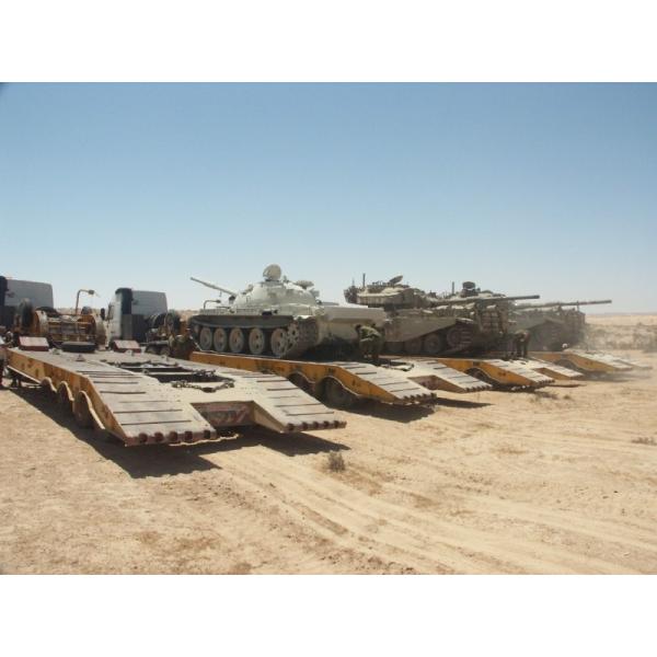 3 Axle Lowbed Semi Trailer , Low Flatbed Trailer With Air Suspension System