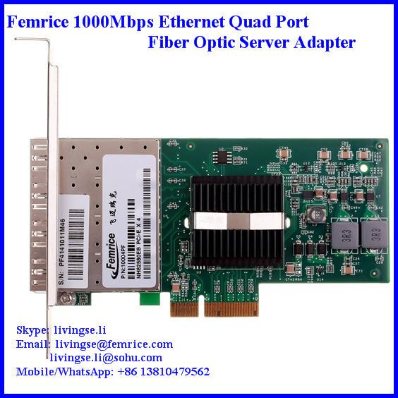 1Gbps 4 ports Ethernet PCI Express 4 fiber optical Server network adapter, SFP Slot