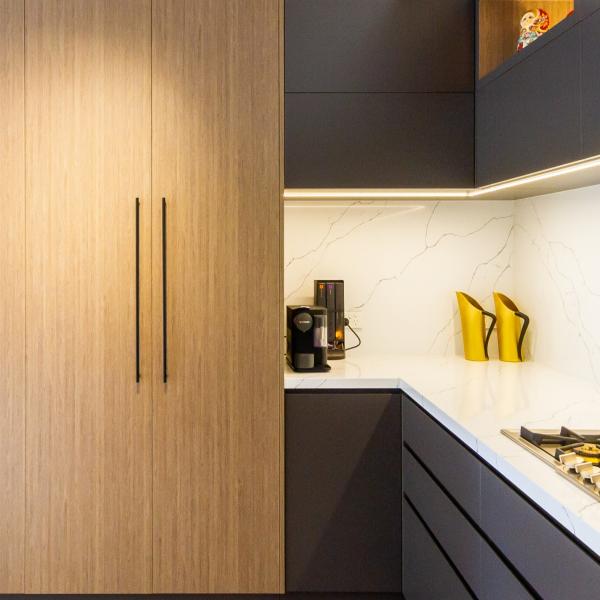 Wooden Grain Melamine Kitchen Cabinet  Modern Kitchen Island