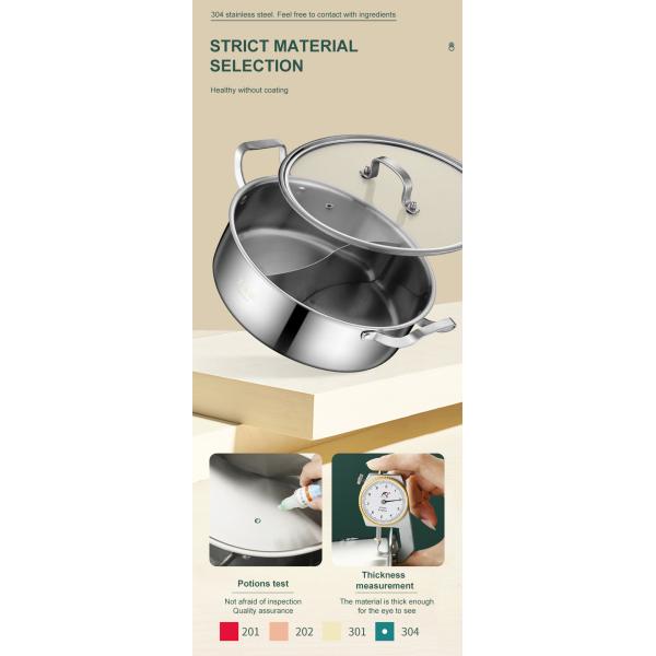 Chinese Stainless Steel 2 Compartment Induction Cooker 26cm Hot Stock Pots with Cover