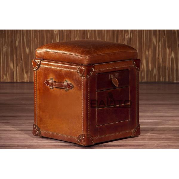 classical old style antique leather stool with storage
