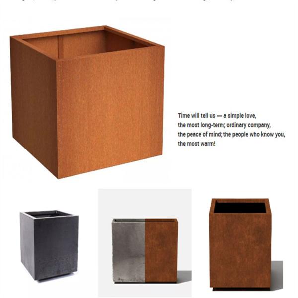 1/6 Outdoor Flower Pot Corten Steel Cube Planter Box 2mm Thickness High Strength