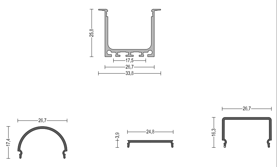 Width33.8mm High25.8mm привело алюминиевые профили для утопленного линейного освещения с отражетелем ПК
