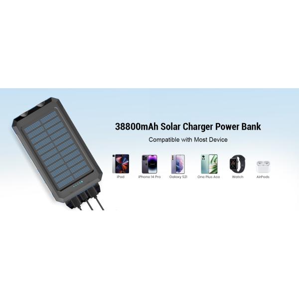 38800mAh Солнечная энергия USB Power Bank водонепроницаемая для кемпинга на открытом воздухе