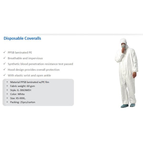 Waterproof Breathable Disposable Medical Coverall Hood Design XS-XXXL Size