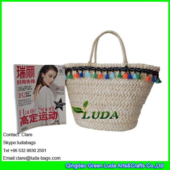 LDYP-009 high quality macrame decoration women summer cornhusk made natural straw beach bag