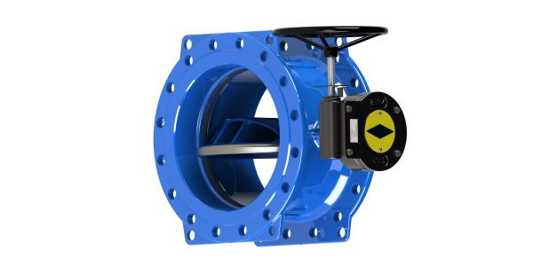 Rubber Seat Blue Double Flanged Butterfly Valve Carbon Steel Base Available