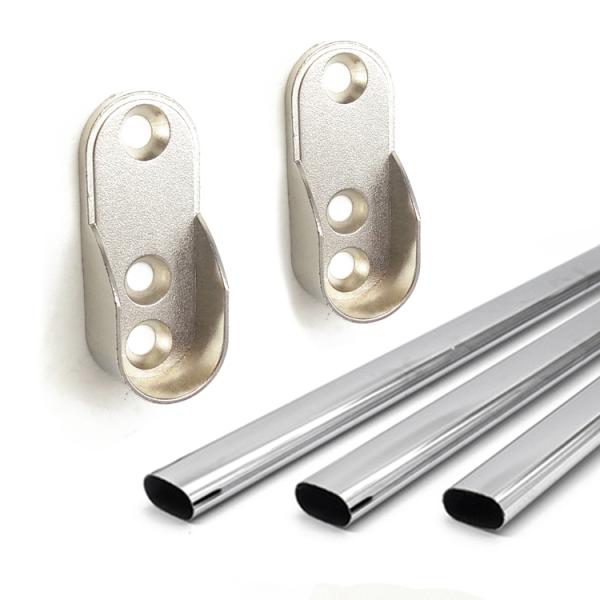 Zinc Alloy Oval Wardrobe Clothes Hanging Rail Holder Support Bracket Rail End Support