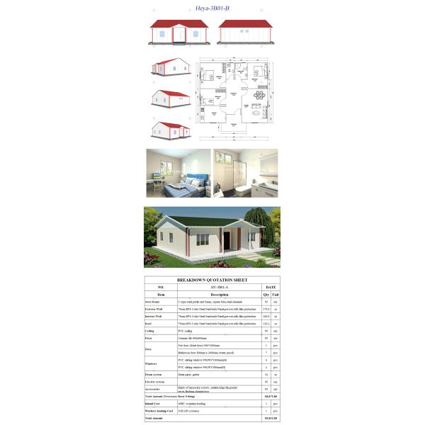 Heya-3B01-A China 3 room sandwich panel house materials cheap home in Kenya