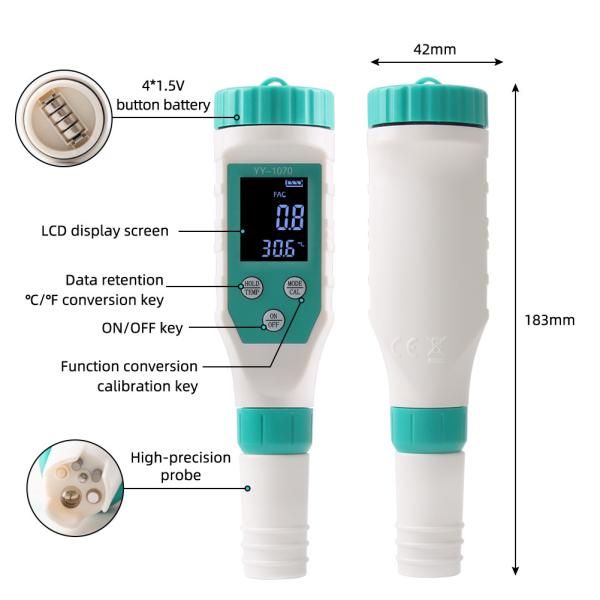 7 - In - 1 Water Quality Tester FAC/pH/ORP/Salinity/TDS/EC/Temp Meter For Aquaculture Home Lab