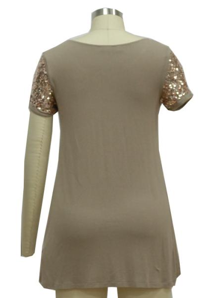 Women's Soft Viscose  1/2 Sleeves Shirt Round-Necline With Paillette Embroider At Sleeve