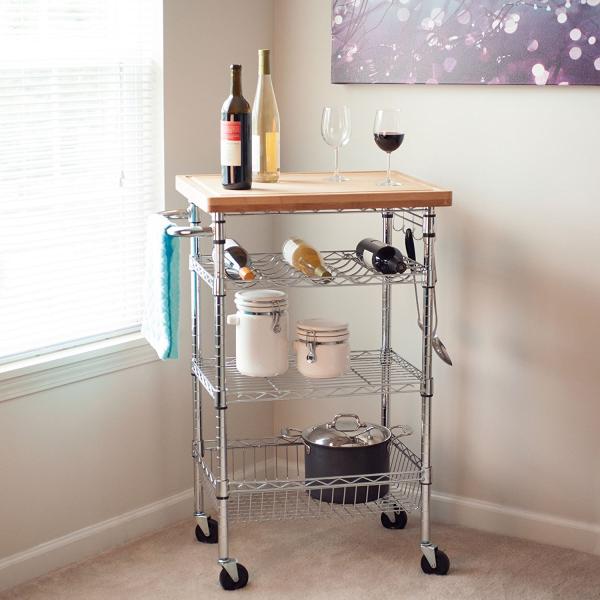 Kitchen Classified Storage Wire Cart Wooden / Epoxy Powder Shelf
