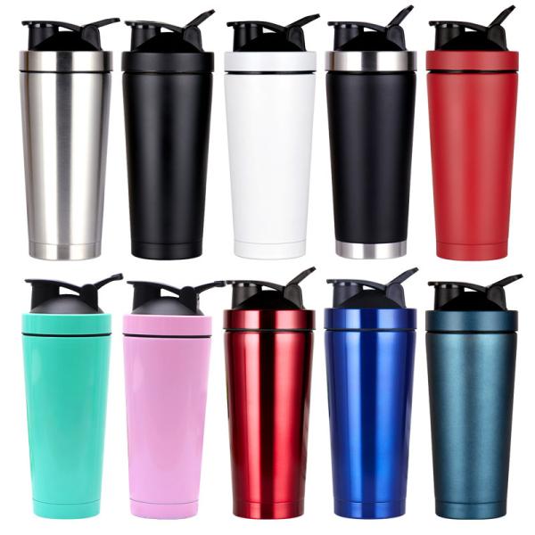 24oz 750ml Insulated Stainless Steel Shaker Bottle With Blenders Double Walled