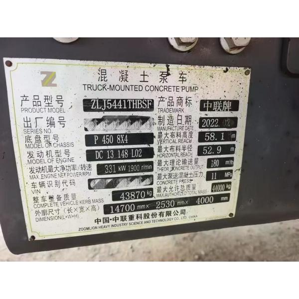 2022year Zoomlion 59M Concrete Pump Truck With Scania For Readymix Factory