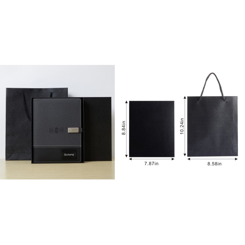 8000mAh Wireless Power Bank Notebook Leather Loose Leaf Binder with LED Light
