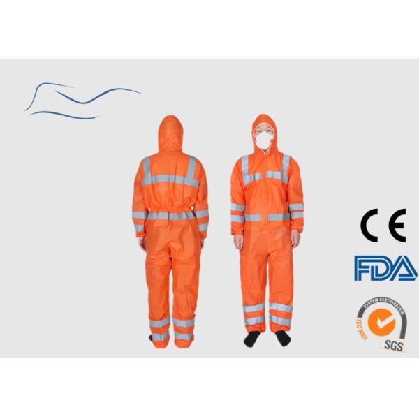 SMS Disposable Orange Overalls , Construction Use Protective Clothing Overalls