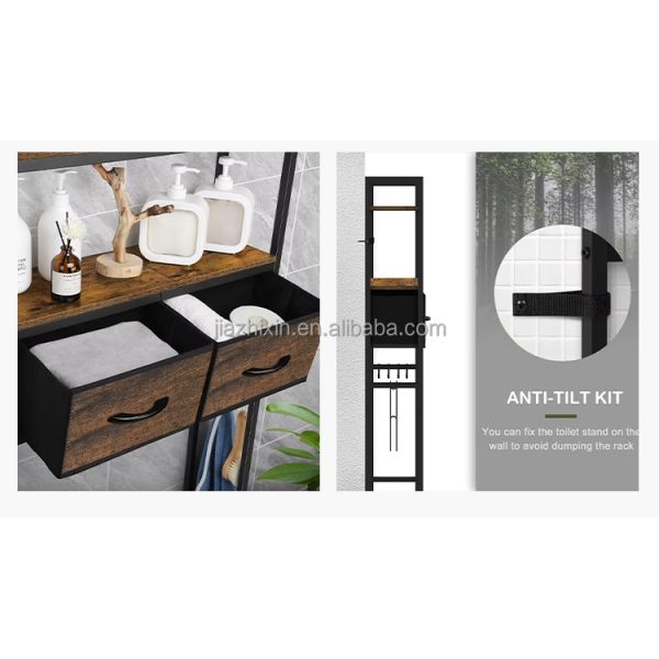 Customized Wholesale ver-the Toilet Storage Holder Iron Living Room Organize Shelf Washing Machine Rack Floor OWood with Drawer