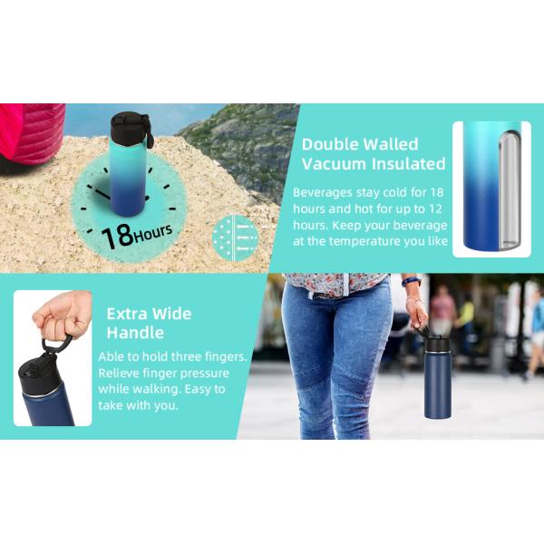 Volhoply 18oz Stainless Steel Insulated Water Bottle Wide Mouth