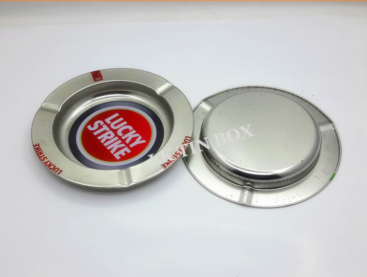 Printed Lucky Strike Round Cigarette Tin Box With Ashtray Pack D 138 * 14mm