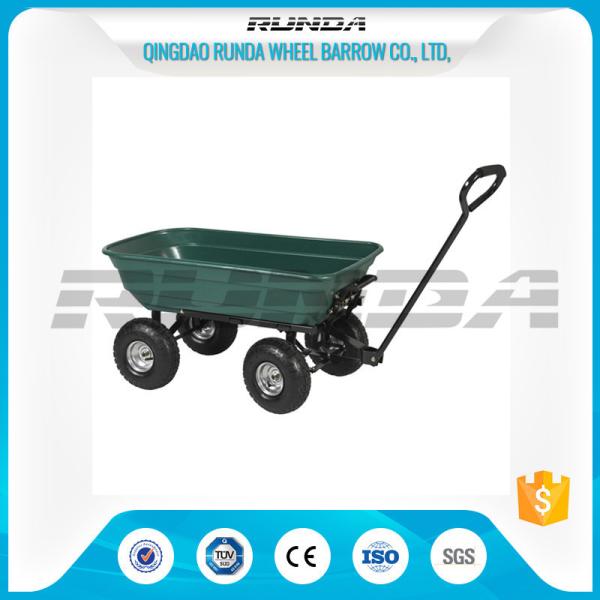 Green Color Garden Dump Wagon Plastic Material Tray Load Capacity 150kg