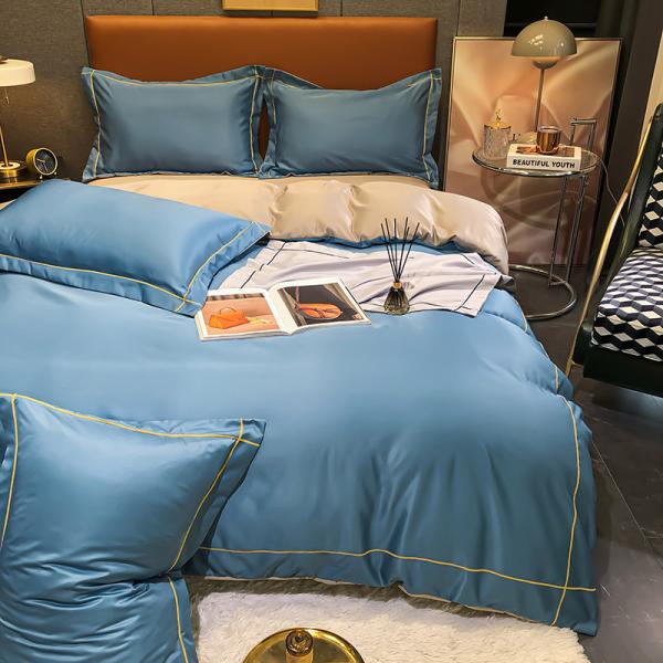 Custom Solid Color Washing Silk Quilt Cover Full Size Duvet Cover Bed Sheet Set with 1