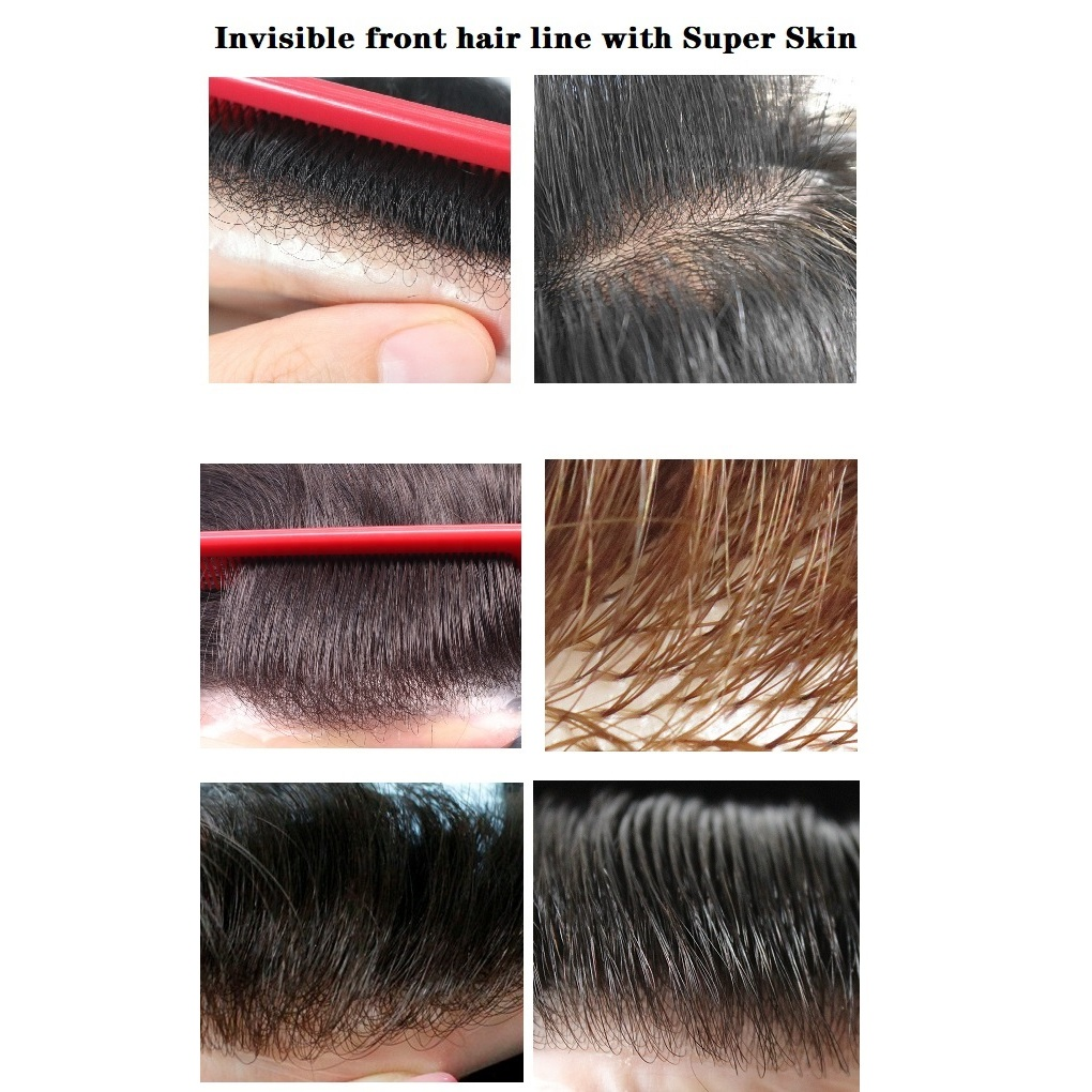 NG Thickness 02-03 mm Super Thin and Light Poly for Men,90% density  Natural Virgin Hair ,wholesale Hair Replacement for men