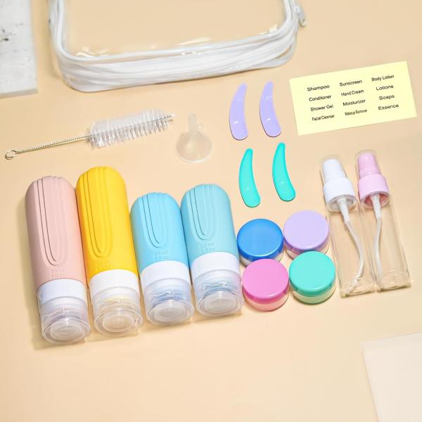 18 Items Silicone Squeeze Travel Bottles Set Leak Proof Customized