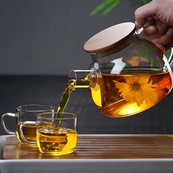 1L 1.8L High Borosilicate Glass Kettle With Handle Mental Lid Filter Large Capacity