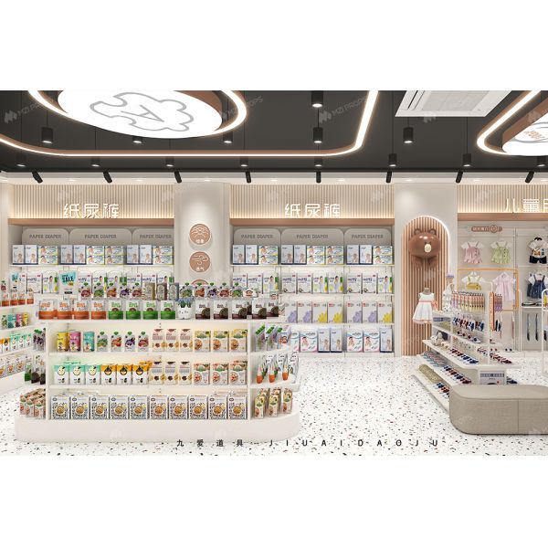 BBC002 Fashion-forward baby diaper rack display Luxury Shop Showcase Baby Store Design shelves for baby shop