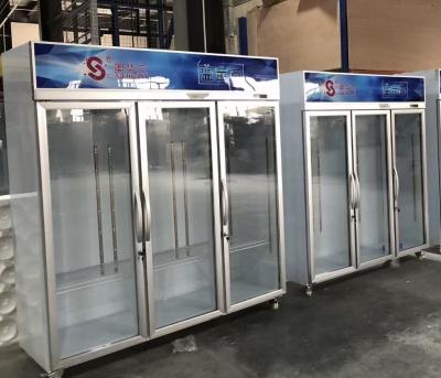 Easy Cleaning Commercial Display Refrigerator 1005L Three Door Display Fridge