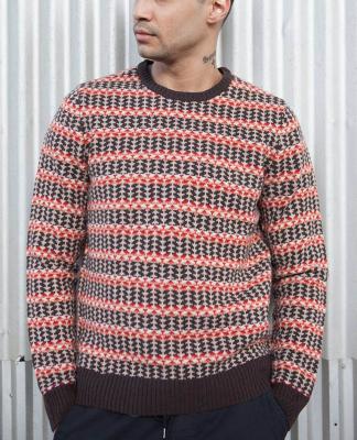 100 % Lambswool Jacquard Knit Sweater Fair Isle Floating For Male Striped