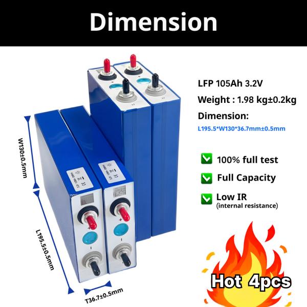 Lithium rechargeable 4pcs 3.2V 105Ah LiFePO4 Battery Prismatic Cell