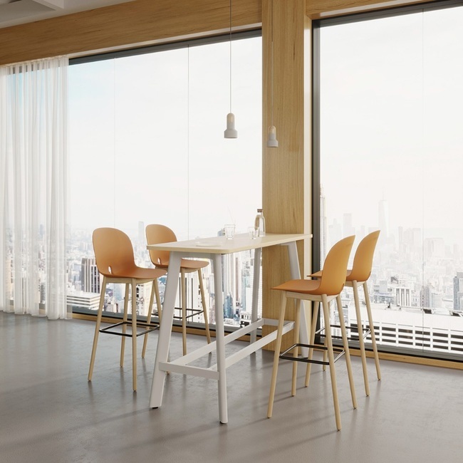 Modern Counter Height Bar Table With Spacious Wood Grain Top And Metal Frame
