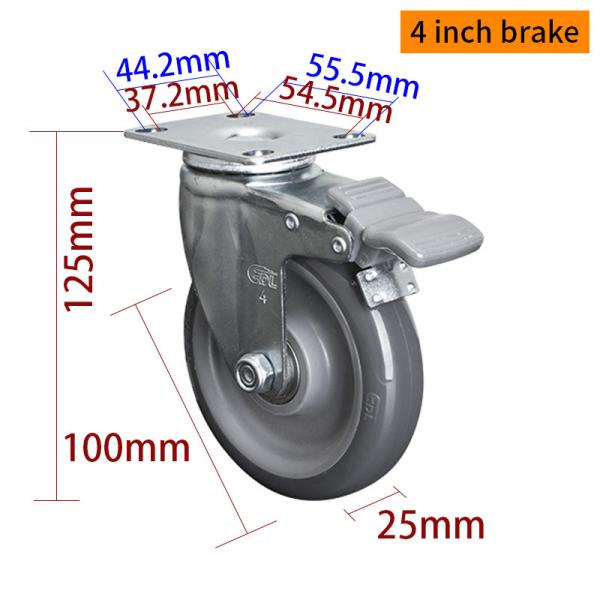 Couche en zinc rouleaux légers de service gris rouleaux de chaise de 4 pouces 364P-76