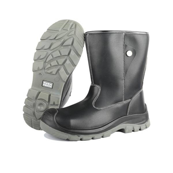 OEM Black High Top Microfiber Leather Security Work Boots with EN-standard Steel Toe and Puncture Resistant Midsole