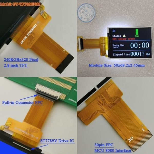 2.8 Inch TFT IPS LCD Display Device Meter Screen FPC Solder or Connector for FPC Connection