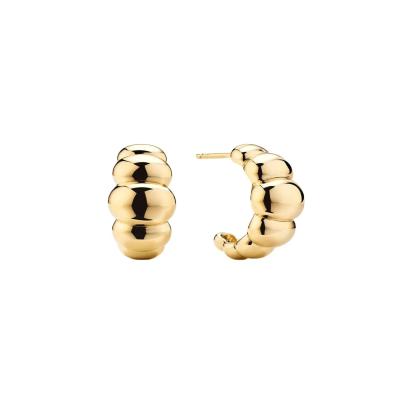 18K Gold Rhodium Plated Crescent Stud Earrings – Elegant Dome Hoop Earrings for Women, Perfect for Everyday & Party