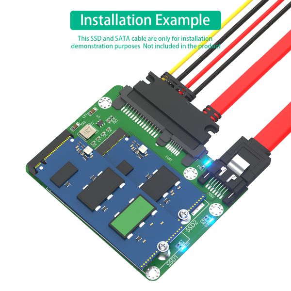 Dual M.2 SSD to Dual SATA3 Adapter with 2230/2242/2260 Compatibility for Computers and Laptops
