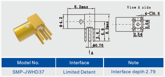 RA SMP Male Semi Detent Microstrip Connector For PCB Through Hole Solder Mounting