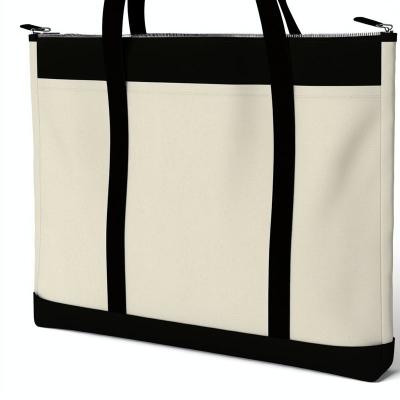 Custom Logo Printed Zippered Canvas Tote Bag With PP Lining For Personalized Shopping