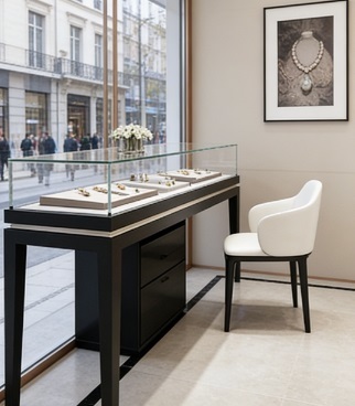 Luxury Black Wooden Jewelry Display Case with LED Lighting and Customized Solutions for High-End Stores