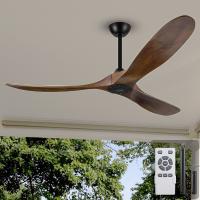Ventilador de techo negro mate de 60 pulgadas del fabricante con aspas de madera maciza de nogal oscuro, ventilador de techo sin luz